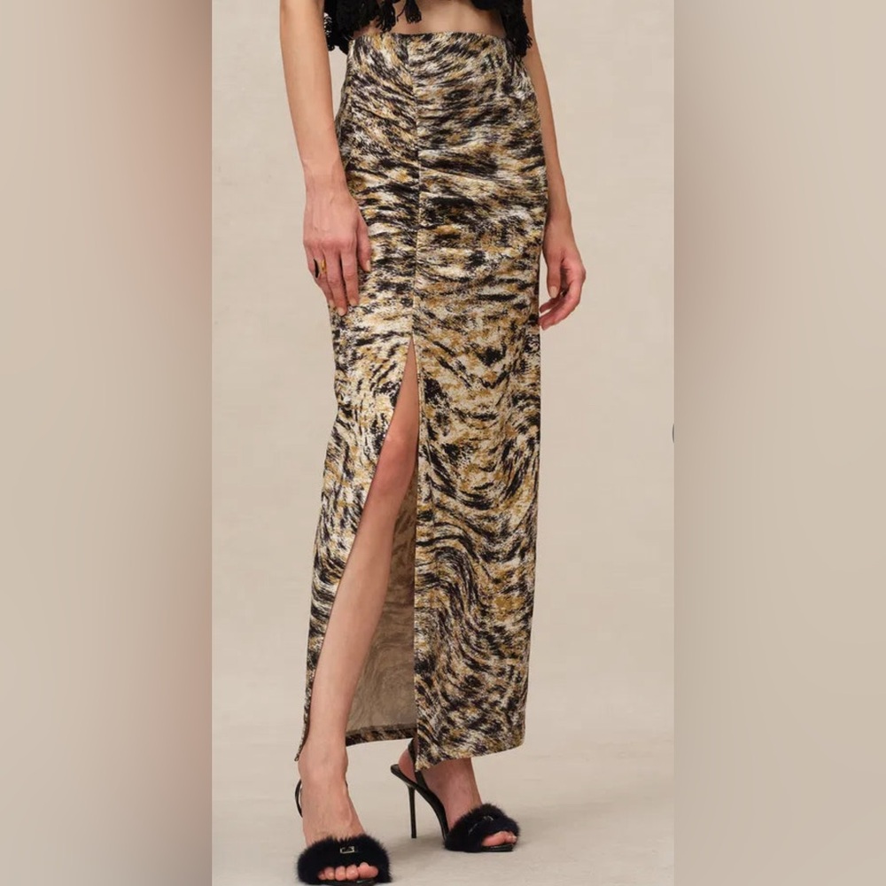 David Fleet with Fabrique Brielle Pleated Slit Skirt in High-Stretch Knit